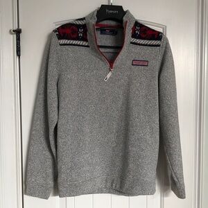 Vineyard Vines Sz S Gray Blue Fair Isle Lobster 1/4 Zip Pullover Fleece Sweater!